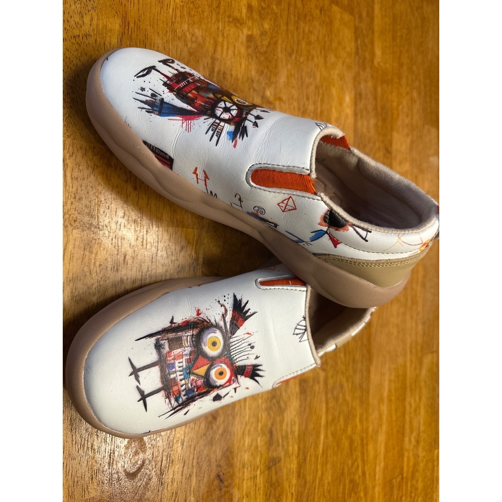 UIN Women Artistic Owl Graphic Slip On Shoes White Travel Loafers Sneakers